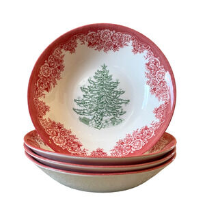 Royal Stafford CHRISTMAS TREE Porcelain Pasta Bowls 9" Red Green Set of 4 NEW